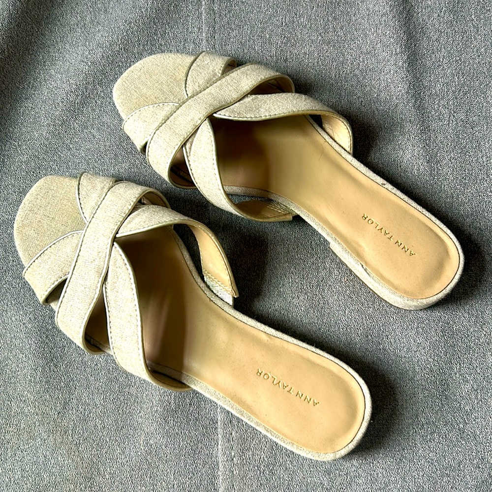 Ann Taylor Gold and Ecru Sandals